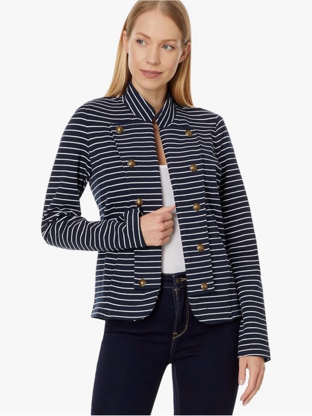 Tommy Hilfiger black White Striped Double-Breasted military style Blazer